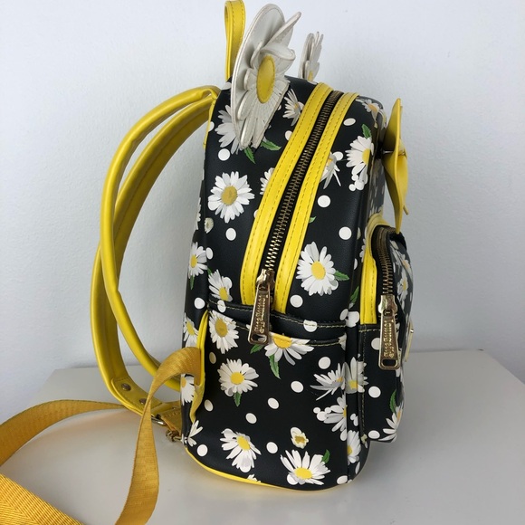 LOUNGEFLY Minnie Mouse Daises Mini Backpack - Black White and Yellow - Picture 9 of 10